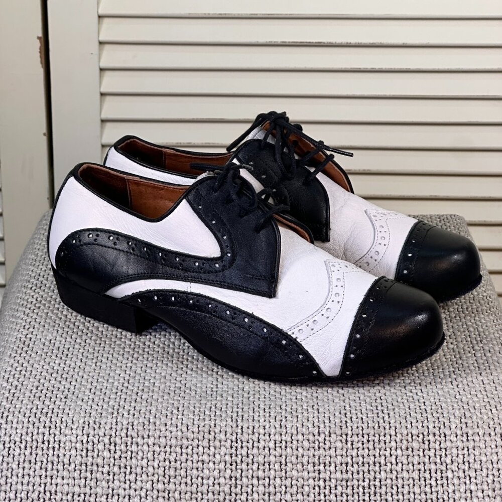 Del Mago 2.0 Women’s Ballroom Shoe Black & White Brogue Leather Wingtips Size 7